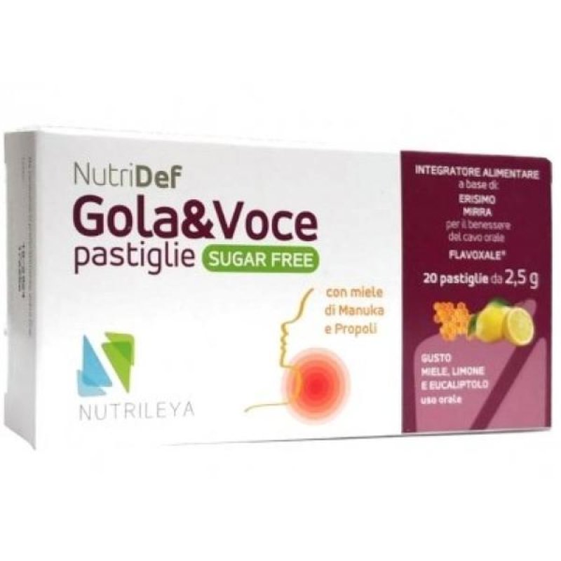 Nutridef Gola e Voce 20 Pastiglie Senza Zucchero per il Benessere della Gola e della Voce