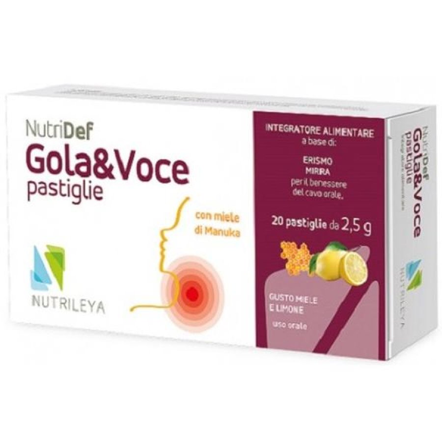 Nutridef Gola e Voce Integratore in Pastiglie 20 Pastiglie per il Benessere della Gola e della Voce