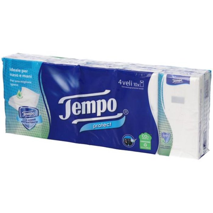 Tempo Fazzoletti Protect con Agente Antibatterico e Aloe vera 10 Pacchetti