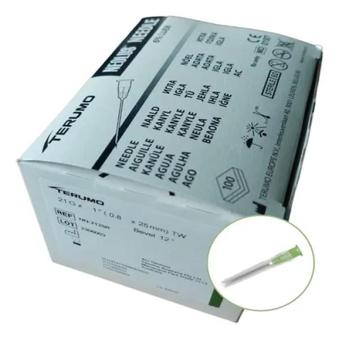 Ago Ipodermico Terumo Calibro 21 Verde 100 Pezzi Sterili Monouso per Iniezioni e Prelievi
