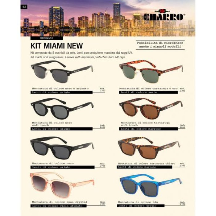 El Charro Kit Occhiali da Sole Miami Set 8 Pezzi Unisex Stile Charro Fashion