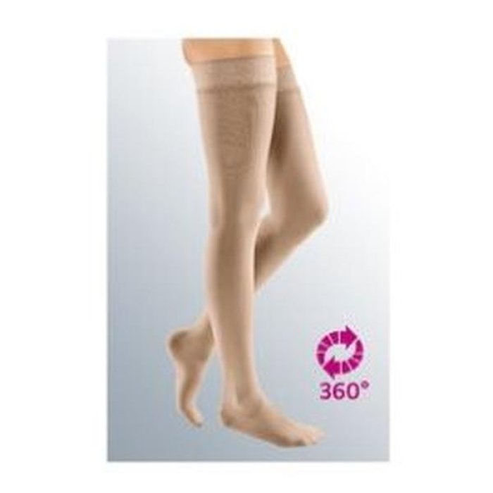 Calza compressiva medicale sinistra Medi classe 2 in cotone monocollant taglia L5 con supporto video dimostrativo