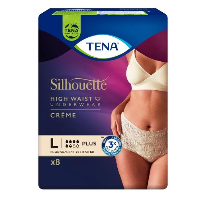 Tena Silhouette - Plus Creme Vita Alta Mutandine Assorbenti Femminili Taglia L 8 mutandine