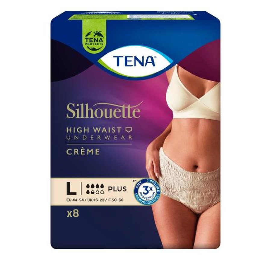 Tena Silhouette - Plus Creme Vita Alta Mutandine Assorbenti Femminili Taglia L 8 mutandine