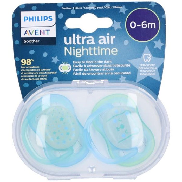 Philips Avent Succhietto Ultra Air Night 0-6 Mesi in Silicone, Luminoso al Buio, Ortodontico per Neonato