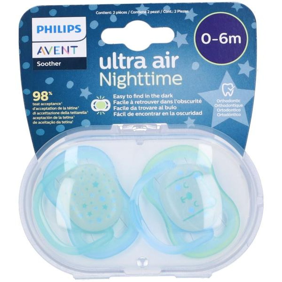 Philips Avent Succhietto Ultra Air Night 0-6 Mesi in Silicone, Luminoso al Buio, Ortodontico per Neonato