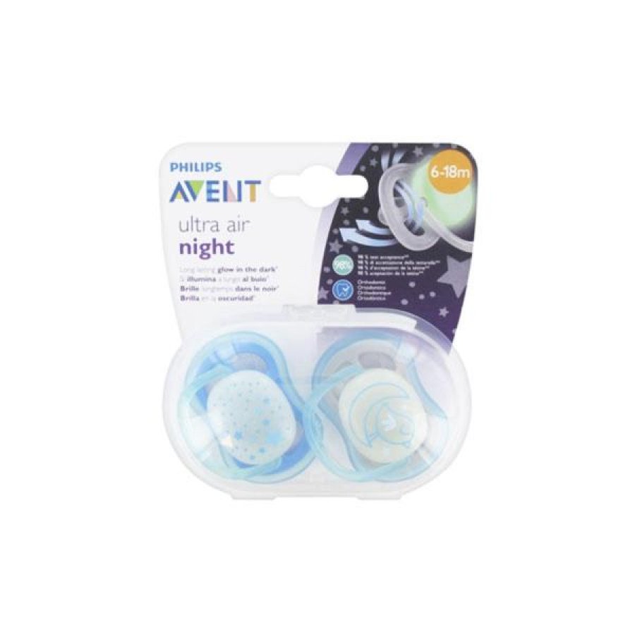 Philips Avent Succhietto Ultra Air Night 6-18 Mesi Silicone Ortodontico Luminoso per Neonati e Bambini