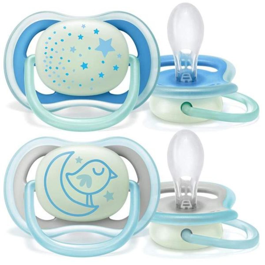Philips Avent Succhietto Ultra Air Night 6-18 Mesi in Silicone, Tettarella Ortodontica Luminoso al Buio, Confezione da 2 Pezzi