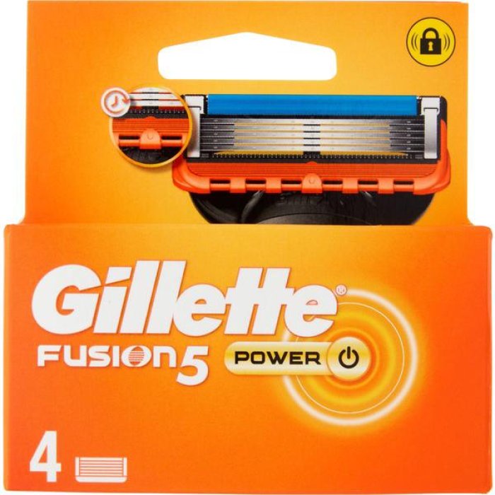 Gillette Fusion5 Power Lame di Ricambio per Rasoio da Uomo, Confezione da 4 Testine