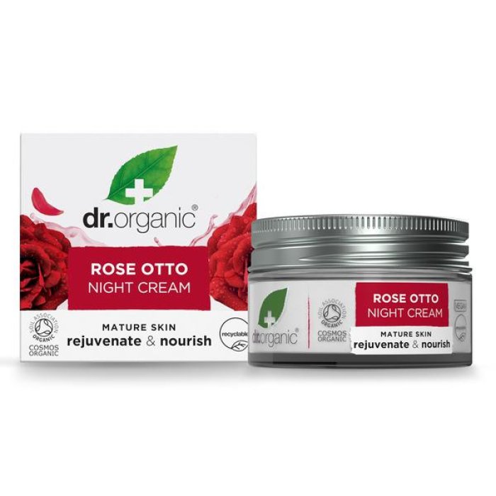 Dr Organic Rose Otto Crema Viso Notte Idratante Antiage alle Rose Biologiche 50 Millilitri