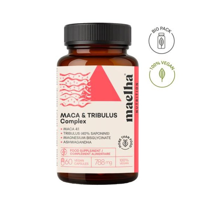 Maelha Nutr Maca e Tribulus Terrestris Integratore Alimentare 60 Capsule, Supporto Energia, Tono Muscolare e Vitalità per Uomo e Donna
