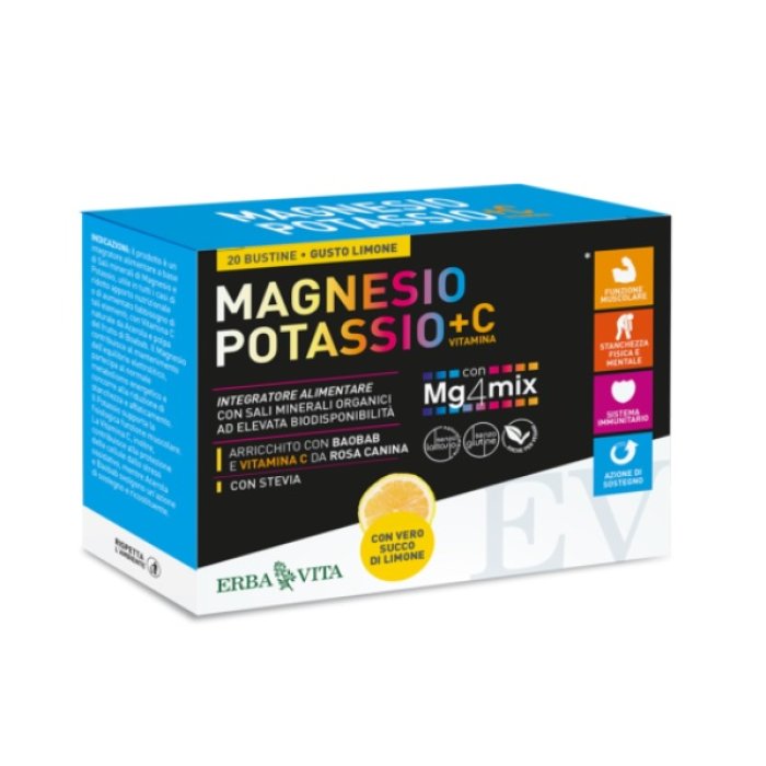 Erba Vita Magnesio E Potassio + Vitamina C Gusto Limone 20 Buste
