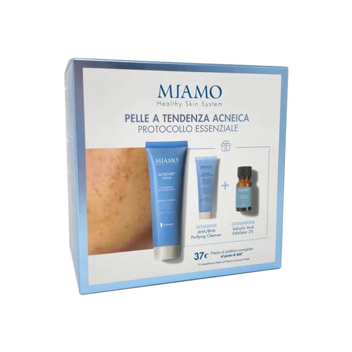 Miamo Protocollo Essenziale Pelle Acneica Acnever Cream 50ml + AHA/BHA Purifying Cleanser 50ml + Salicylic Acid Exfoliator 10ml