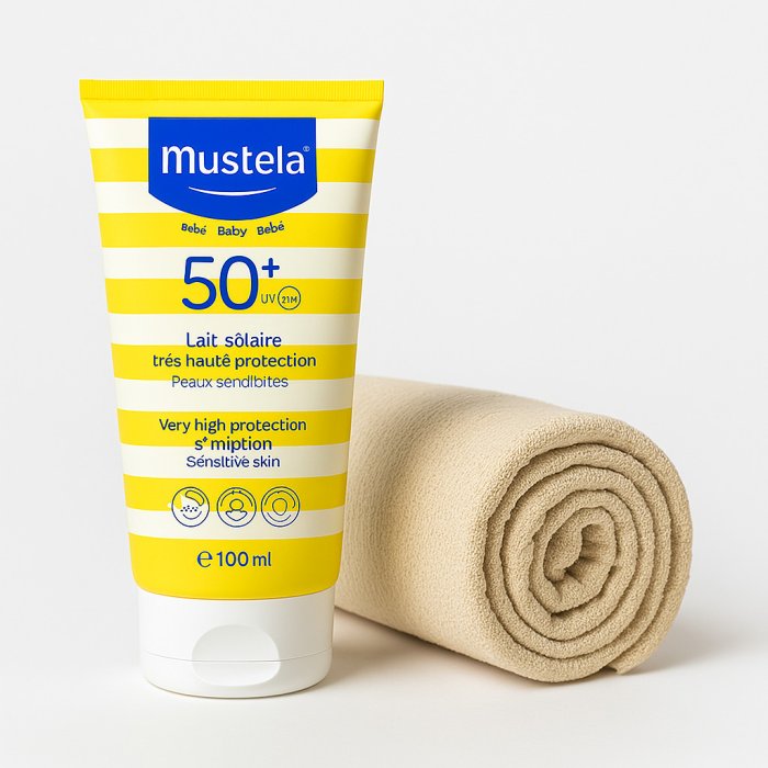 Mustela Latte Solare SPF 50+ Protezione Molto Alta - 100ml con Telo Omaggio