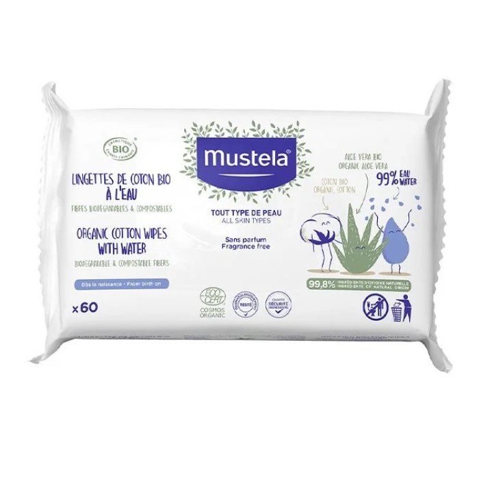 Mustela Salviette All'Acqua In Cotone Bio 60 Pezzi