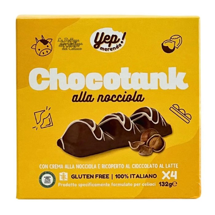 Yep - Merenda Choco Tank Snack Senza Glutine alla Nocciola Confezione 4 Pezzi