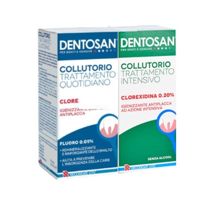 Dentosan Collutorio Bipack Collutorio Trattamento Quotidiano 200ml Clorexidina 0,05% + Collutorio Trattamento Intensivo 200ml  0,20% Pacco Doppio