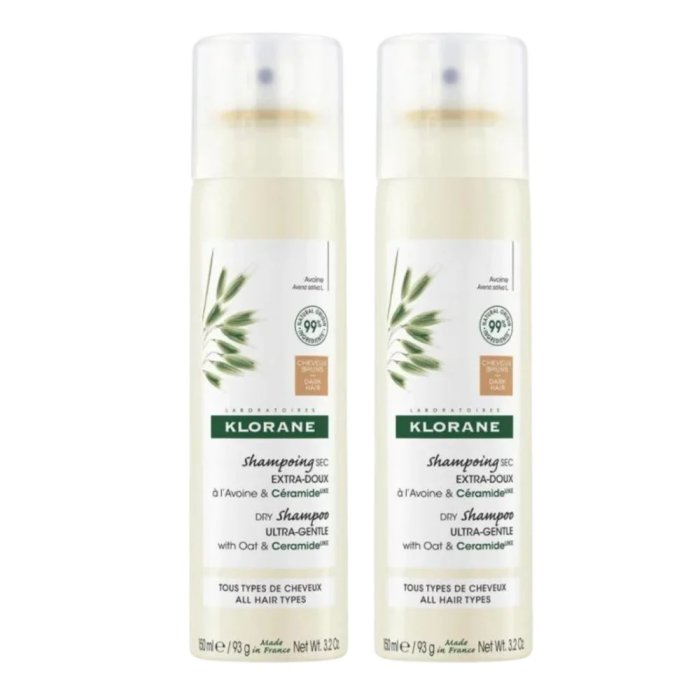 Klorane Shampoo Secco Extra-Delicato All'Avena & Ceramide Capelli Scuri Duo 2 X 150ml