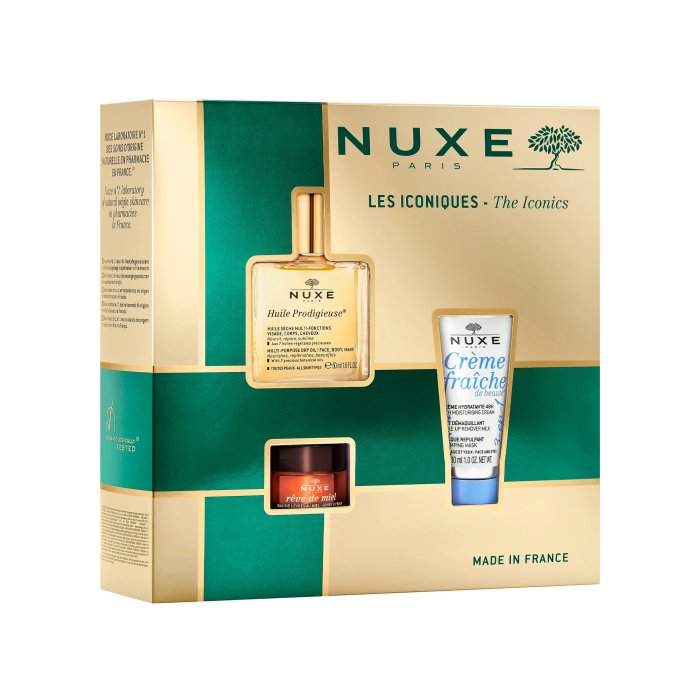 Nuxe Cofanetto Gli Iconici Olio 50ml + Balsamo Labbra 15g + Crema Viso 30ml