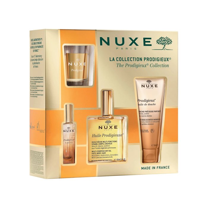 Nuxe Cofanetto Huile Prodigieuse Classico Olio 100ml + Profumo 15ml + Olio Doccia 100ml + Candela