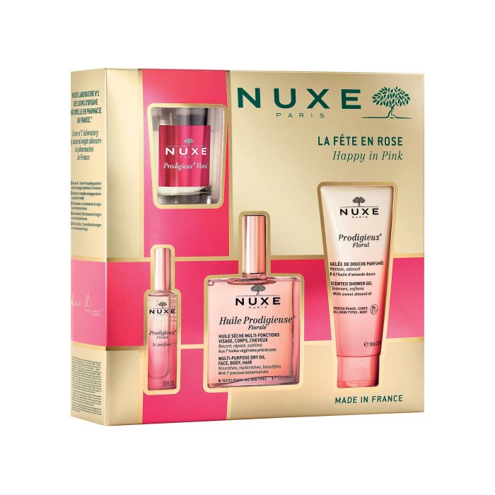 Nuxe Cofanetto Huile Prodigieuse Florale Olio 10ml + Profumo 15ml + Gel Doccia 100ml + Candela