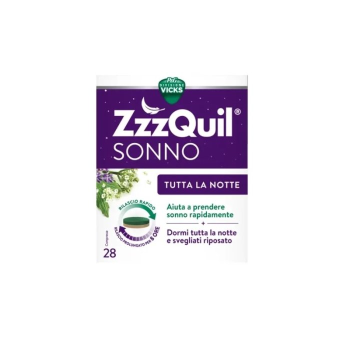 Vicks ZzzQuil Sonno Tutta Notte per Riposo Prolungato 28 Compresse