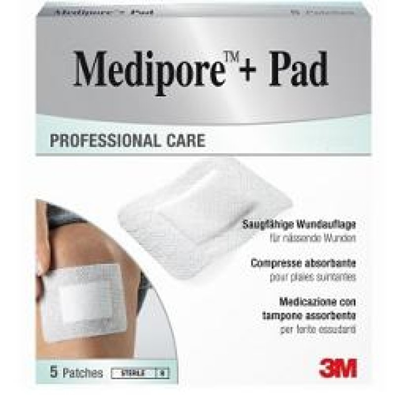 3M Medipore+Pad Medicazione adesiva con Tampone Assorbente 10 x 15cm 5pezzi