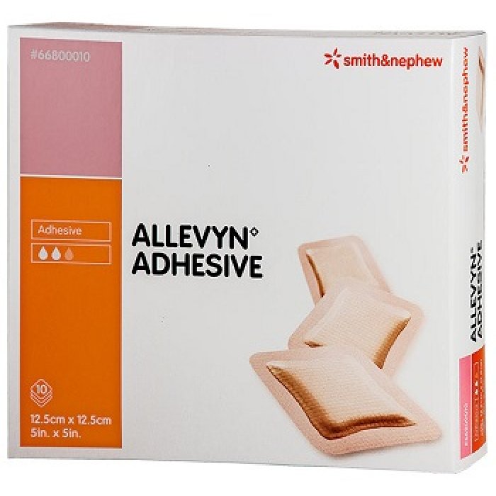 Allevyn Adhesive medicazione in schiuma adesiva 12,5 x 12,5 cm per lesioni e piaghe da decubito confezione 10 pezzi