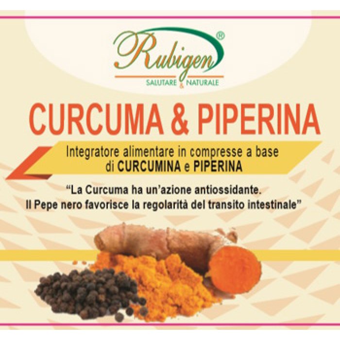 Curcuma e Piperina Rubigen 120 Compresse – Integratore Naturale ad Alto Dosaggio per Metabolismo, Digestione e Benessere Articolare