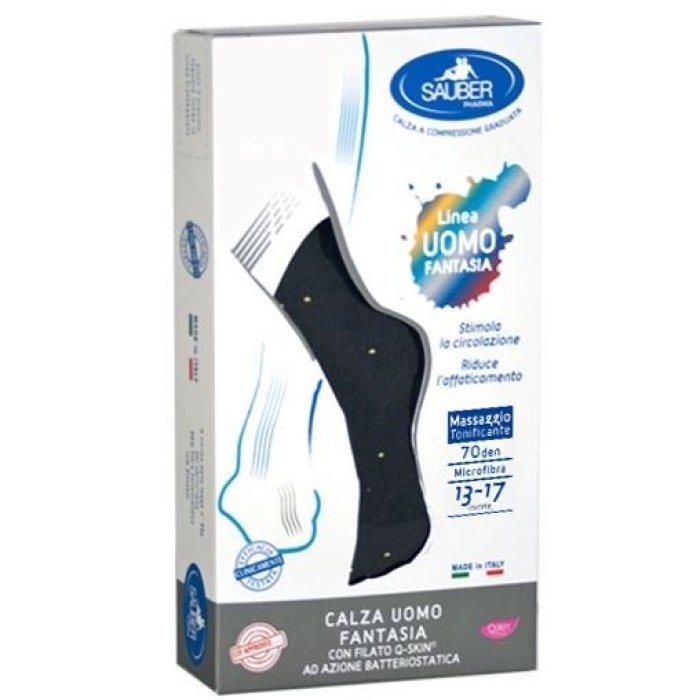 Desa Pharma Sauber Calza Uomo Fantasia Q-skin 70 Den Blu Pois Gialli Taglia P