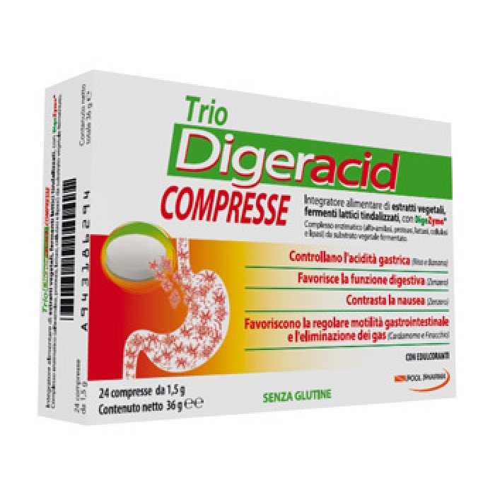 Trio Digeracid 24 Compresse Integratore per Acidità di Stomaco Reflusso Gastrico e Difficoltà Digestive