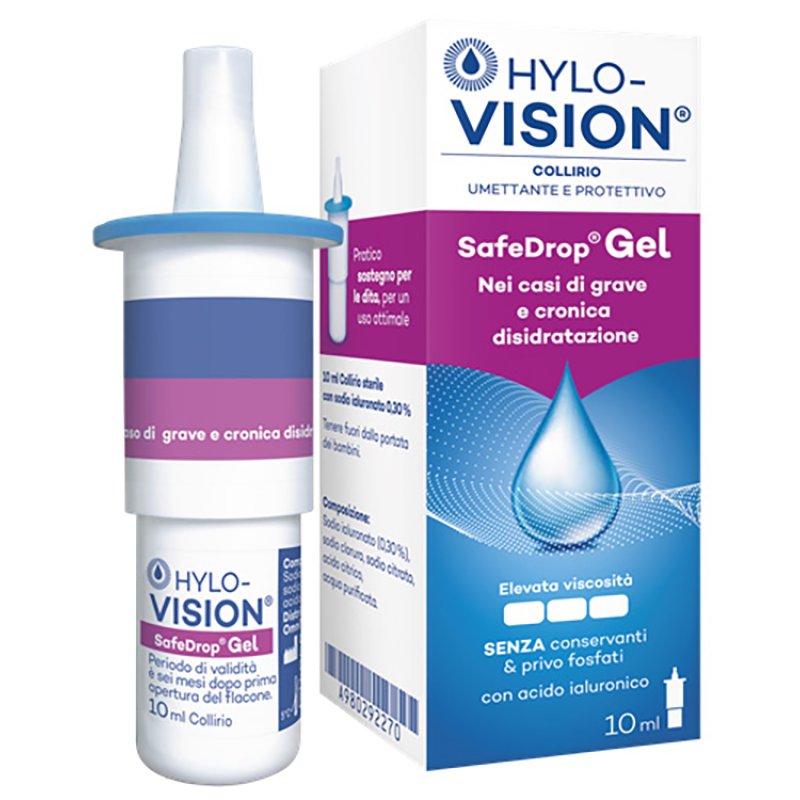 Hylovision Safe Drop Gel 0,3% Lubrificante Oculare Idratante per Occhi Secchi e Sensibili Hylovision Safe Drop Gel 0,3% Lubrificante Oculare Idratante per Occhi Secchi e Sensibili