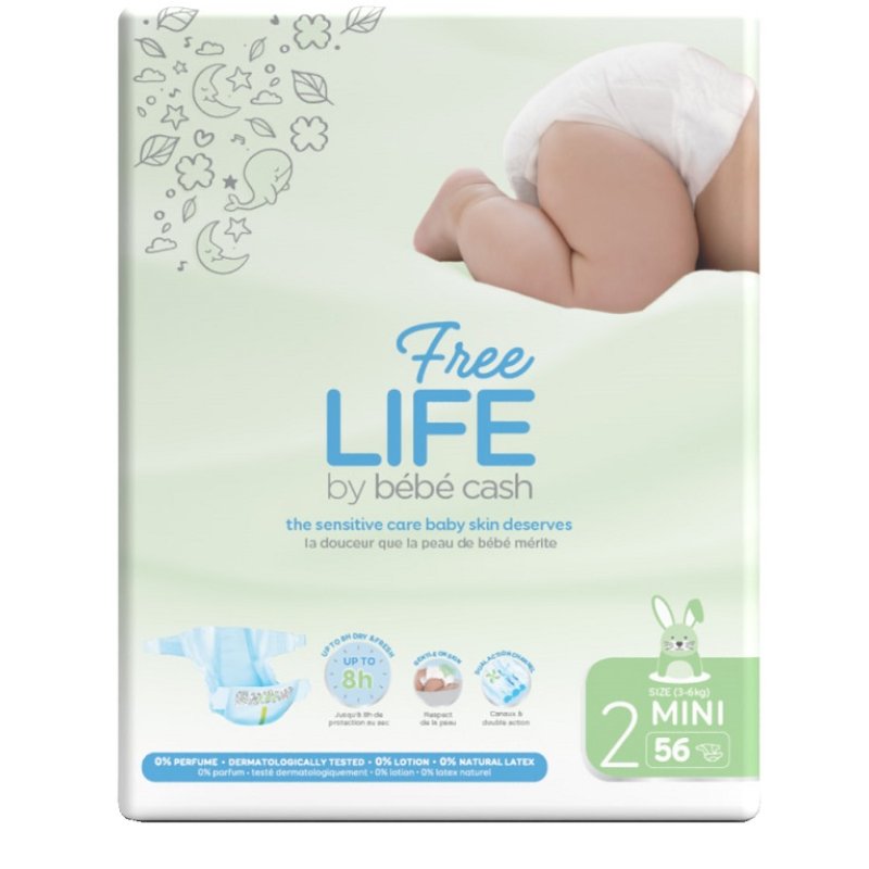 BebeCash FreeLife - Pannolino per Bambini Taglia 2 Mini 56 pannolini