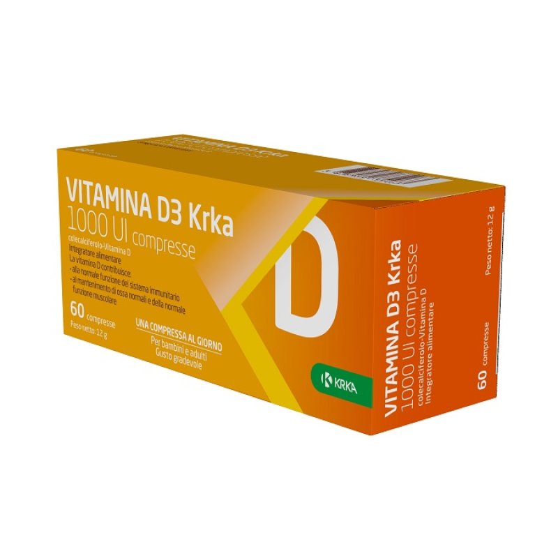 Vitamina D3 100 Unità Internazionali Integratore 60 Compresse Krka per Ossa Forti e Sistema Immunitario