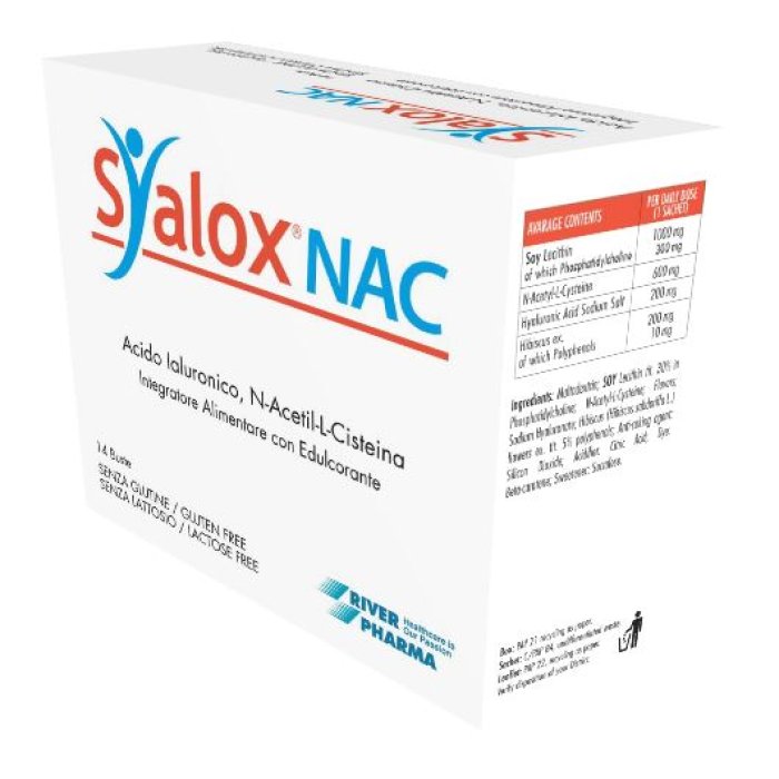 Syalox Nac 14 Bustine Integratore con N Acetilcisteina e Acido Ialuronico per Benessere Vie Respiratorie
