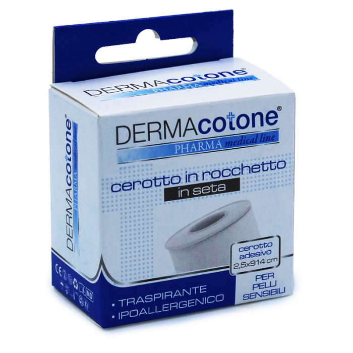 Cerotto su rocchetto in seta Dermacotone 2,5 centimetri x 9 metri nastro adesivo ipoallergenico per medicazioni delicate