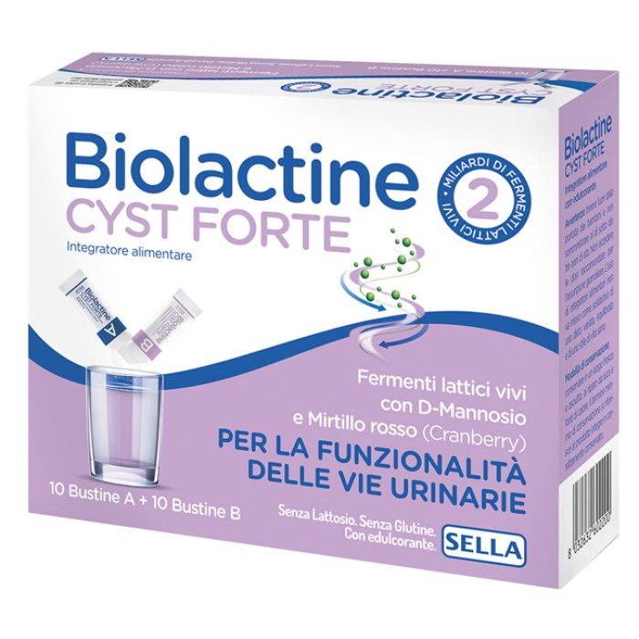 Biolactine Cyst Forte Integratore per il Benessere delle Vie Urinarie con Fermenti Lattici e Mirtillo Rosso 10 Bustine