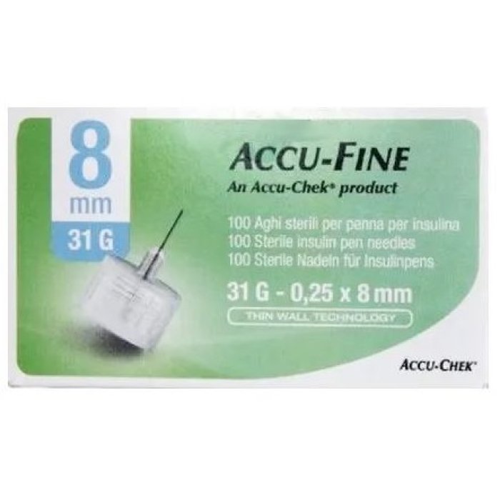 Roche Diagnostics Accu Fine Aghi Penna Insulina 0,25 mm (31G) x 8 mm 100 Pezzi