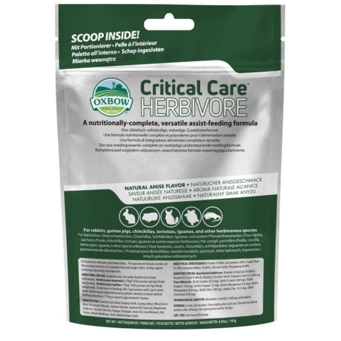 Oxbow Critical Care Herbivore alimento completo di supporto per conigli e piccoli erbivori 141 grammi