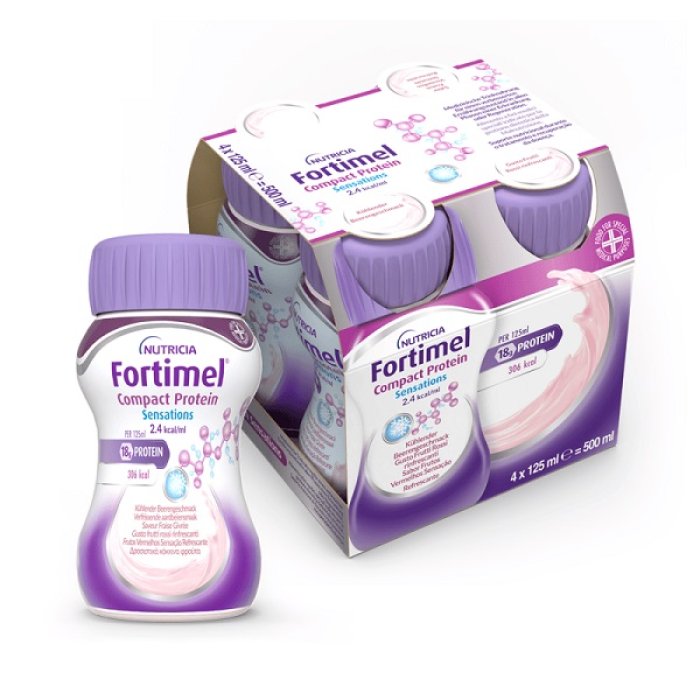 Fortimel Compact Protein Integratore Nutrizionale Iperproteico e Ipercalorico Gusto Fragola Confezione 4 x 125 millilitri