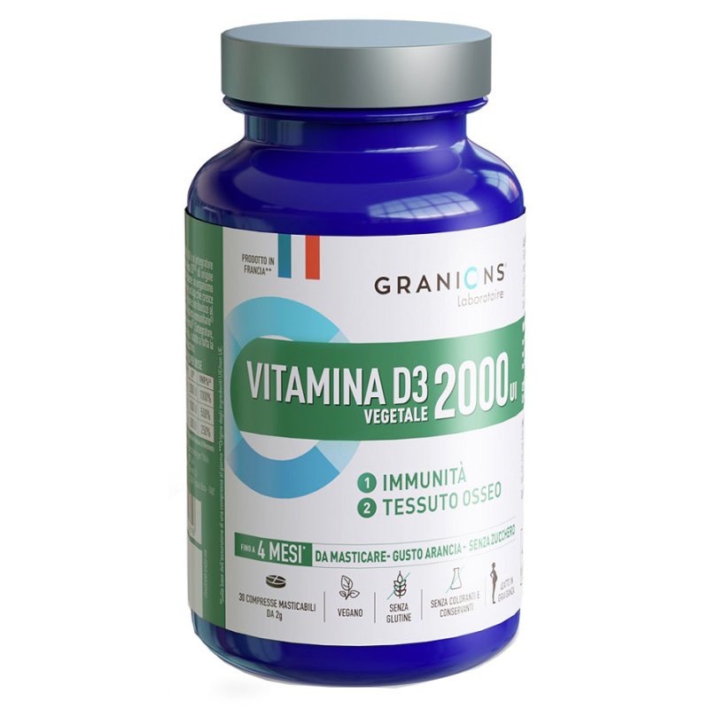 Granions Vitamina D3 Vegetale 30 Compresse Integratore Alimentare Vegano per Sistema Immunitario e Salute di Ossa e Denti