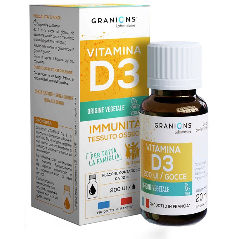 Granions Vitamina D3 in Gocce Flacone 20 Millilitri Integratore Alimentare per Ossa Difese Immunitarie e Benessere Generale