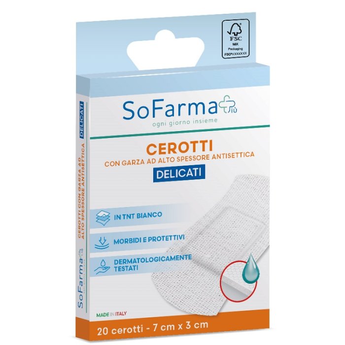 Cerotti Delicati 7 x 3 cm per Pelli Sensibili Ipoallergenici Assortiti – Confezione da 20 Pezzi