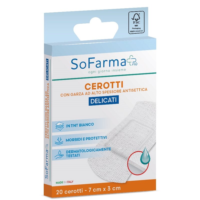 Cerotti Delicati 7 x 3 cm per Pelli Sensibili Ipoallergenici Assortiti – Confezione da 20 Pezzi