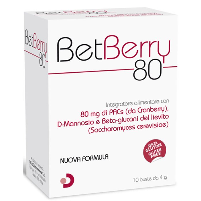 Betberry 80 Difass Integratore Alimentare 10 Bustine per Benessere Vie Urinarie Donna a Base di Mirtillo Rosso