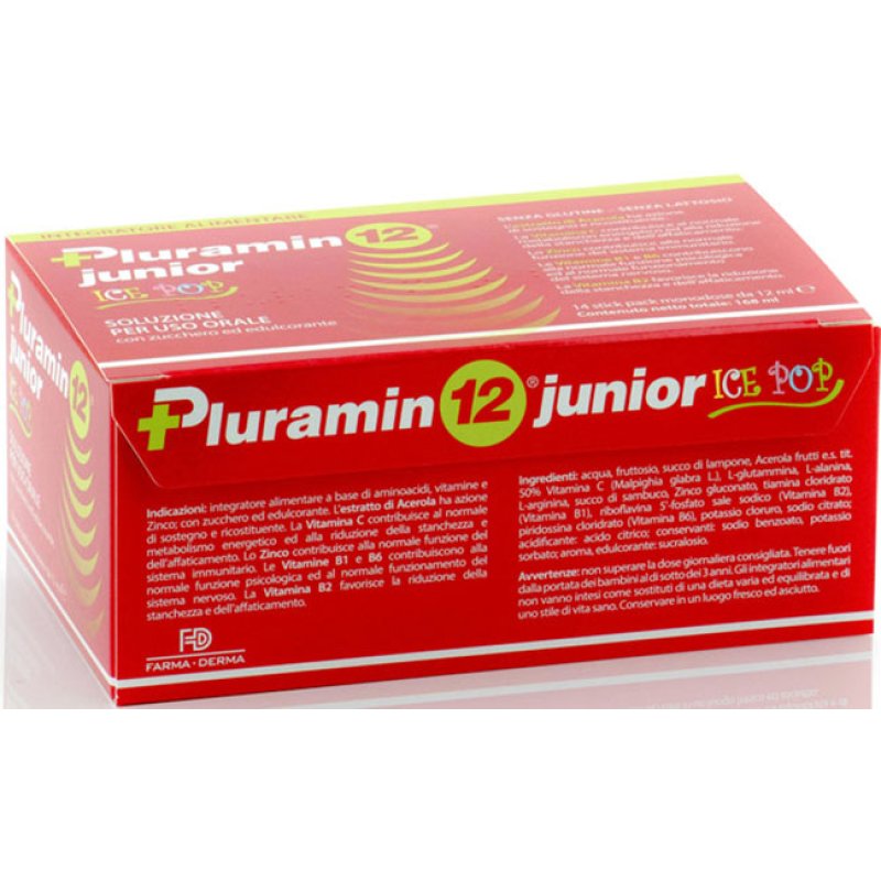  Farma-Derma Pluramin 12® Junior Ice Pop Soluzione Per Uso Orale Integratore Alimentare 14 Stick Pack