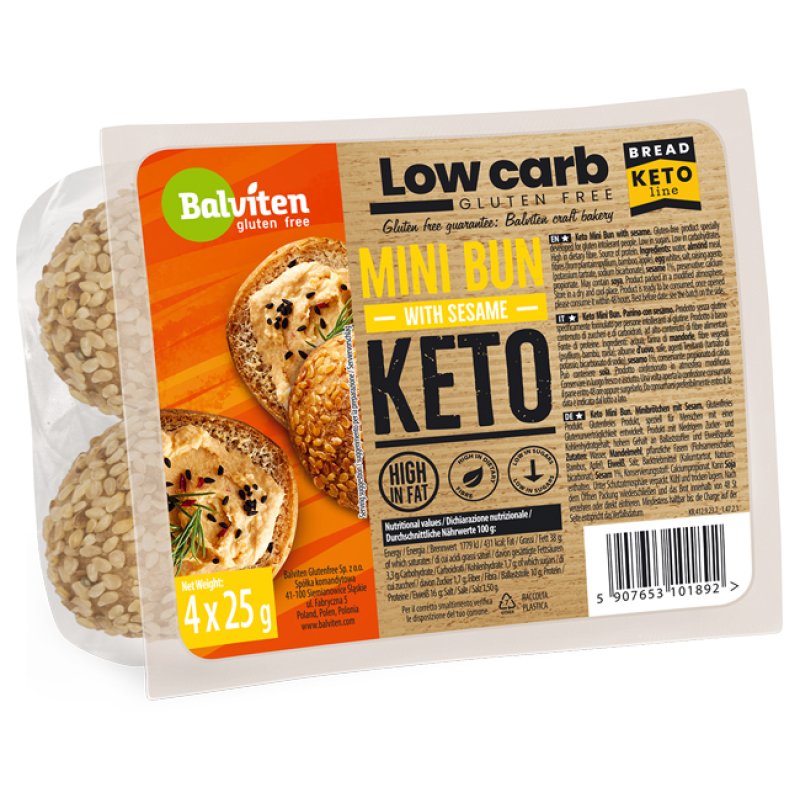 KETO Mini Bun 4x25g - Panino con Sesamo Senza Glutine