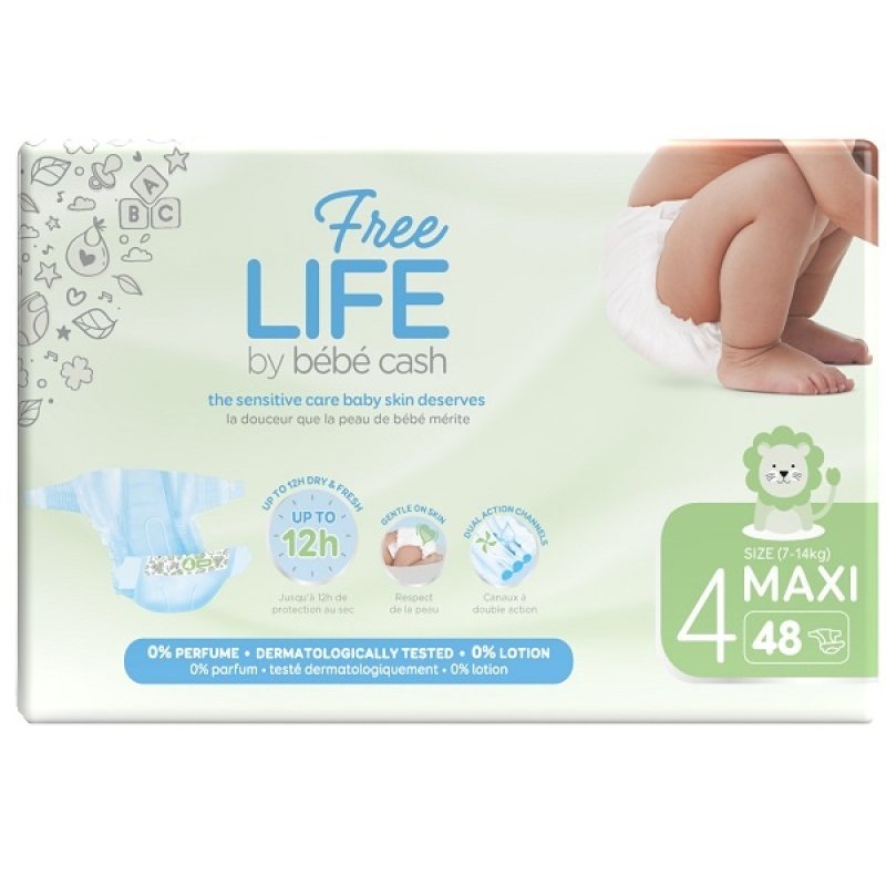 BebeCash FreeLife - Pannolino per Bambini Taglia 4 Maxi 48 pannolini BebeCash FreeLife - Pannolino per Bambini Taglia 4 Maxi 48 pannolini
