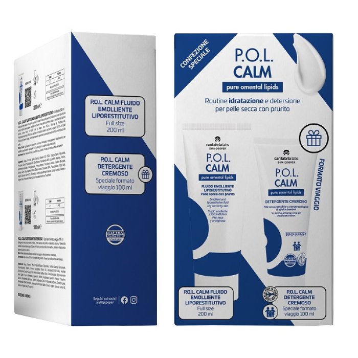 Pol Calm Fluido Lenitivo Viso e Corpo 200 Millilitri + Detergente Delicato 100 Millilitri per Pelle Sensibile e Arrossata
