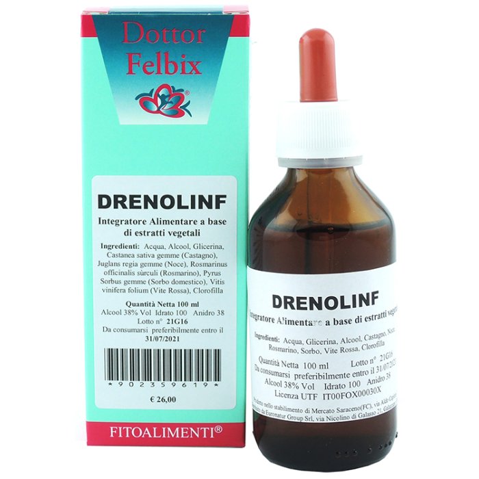 Drenolinf Fitoalim Integratore Drenante in Gocce 100 Millilitri per Drenaggio Linfatico Depurazione e Gambe Leggere